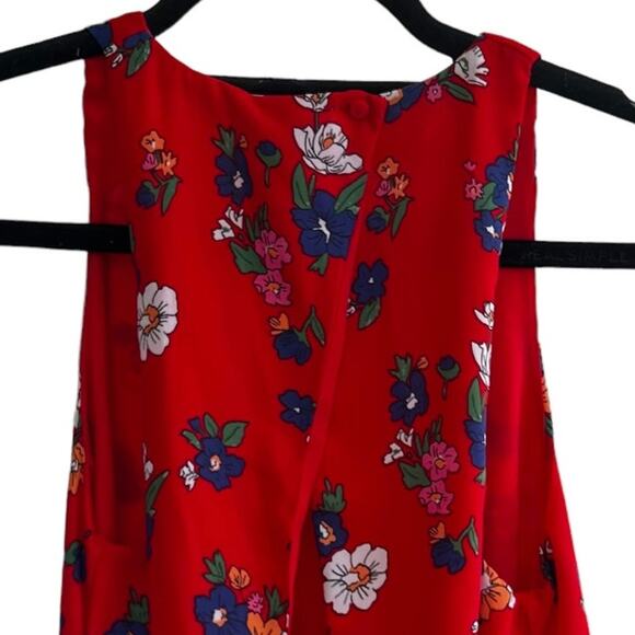 ZARA Sleeveless Open Back Tank Top Floral Blouse Red White Blue Small NWOT - Picture 8 of 12